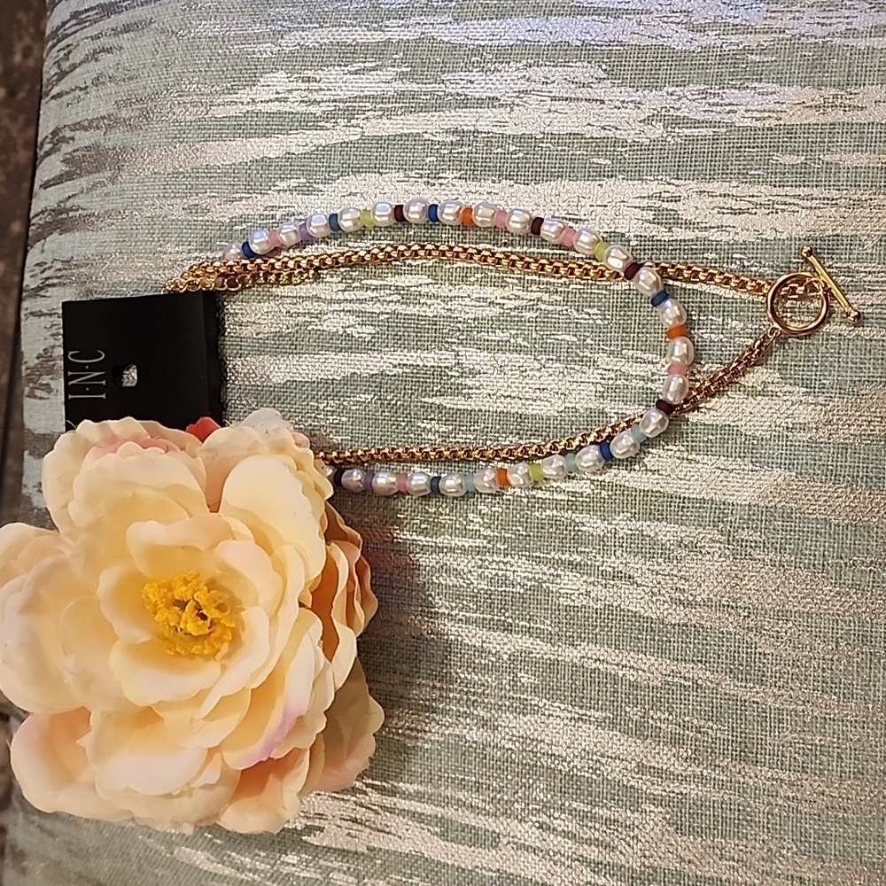 International Concepts G-Tone Multicolored Bead & Imitation Pearl Necklace
